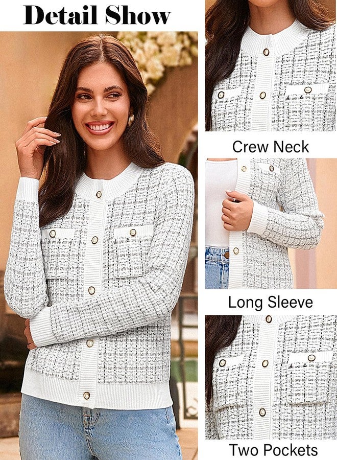 GRACE KARIN Womens Cardigans Open Front Long Sleeve Button Down Crew Neck Sweaters Lightweight Fall Trendy Clothes 2025 White Black - Image 3